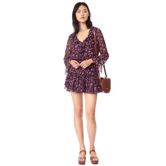 Misa Los Angeles Long-Sleeve Ruffle Dress - Purple Sz S - Picture 8 of 9